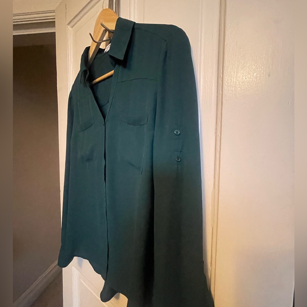 Express Long-Sleeve Button Front Button Green Blo… - image 9